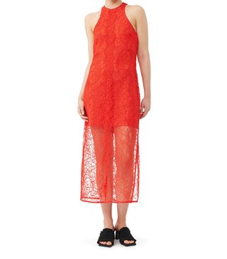 Ganni + Red Lace Halter Neck Dress