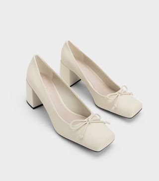 Charles & Keith + Chalk Bow Square-Toe Pumps
