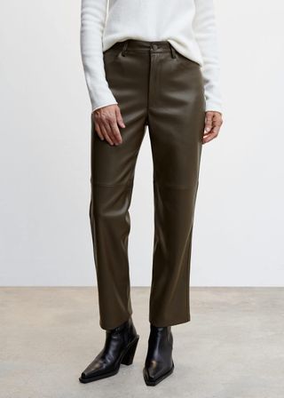 Mango + Leather-Effect Straight Trousers