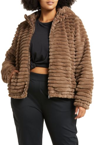 Zella + Corded Faux Fur Jacket