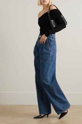 Goldsign + The Edgar Pleated High-Rise Wide-Leg Jeans