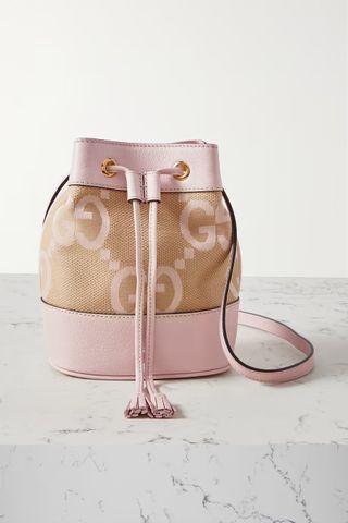 Gucci + Ophidia Textured Leather-Trimmed Canvas-Jacquard Bucket Bag