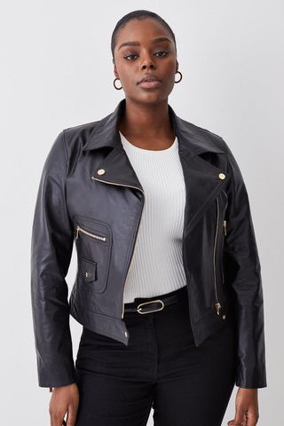 Karen Millen + Plus Size Leather Biker Jacket