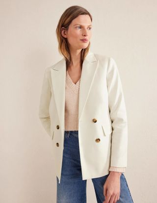 Boden + Double-Breasted Twill Blazer