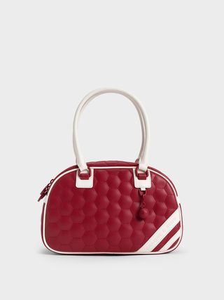Charles & Keith + Striped Textured Bowling Bag