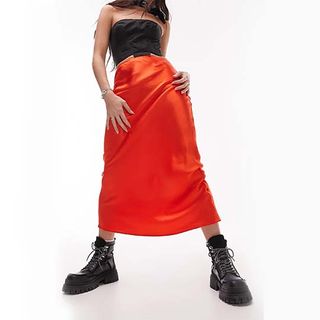 Topshop + Bias Cut Satin Midi Skirt