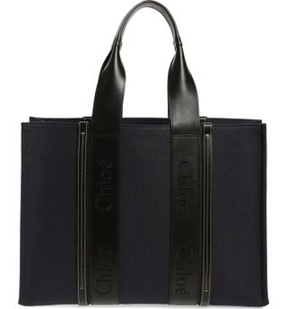 Chloé + Large Woody Linen Canvas & Leather Tote