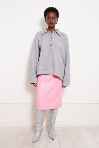 Teurn Studios + Leather Pencil Skirt Pink