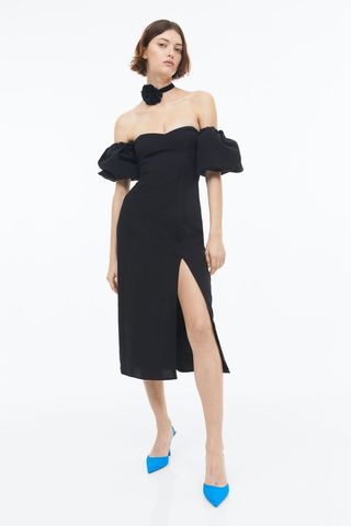 H&M + Off-The-Shoulder Puff-Sleeved Dress