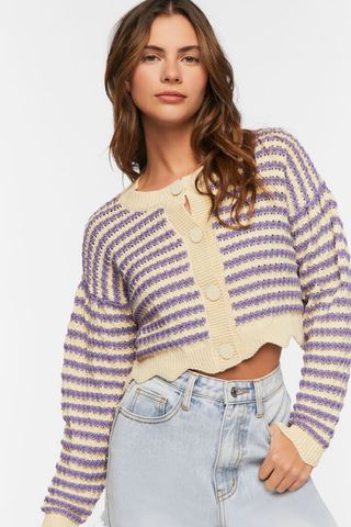Forever 21 + Striped Crochet Cardigan Sweater