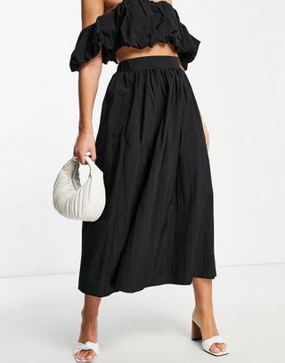 ASOS Edition + Cotton Full Midi Skirt With Tiers