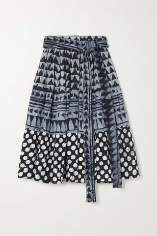Studio 189 + Belted Tiered Printed Cotton Midi Skirt