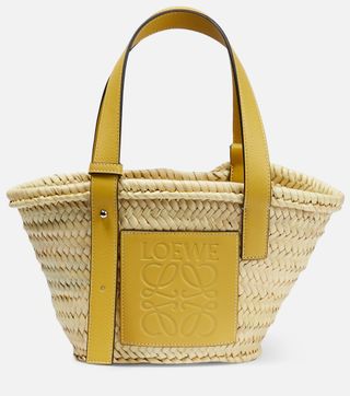 Loewe x Howl's Moving Castle + Small Leather-Trimmed Basket Tote Bag