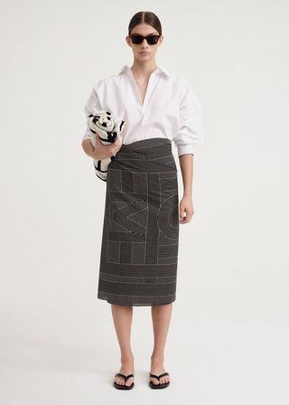 Toteme + Striped Monogram Cotton Silk Sarong Black