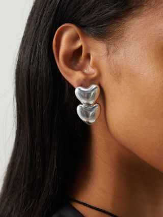 Annika Inez + Double Voluptuous Heart Sterling-Silver Earrings