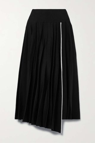 Sacai + Asymmetric Pleated Cotton and Silk-Blend Midi Skirt