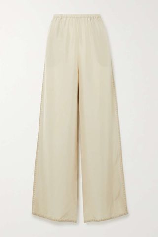 Toteme + Embroidered Silk Wide-Leg Pants