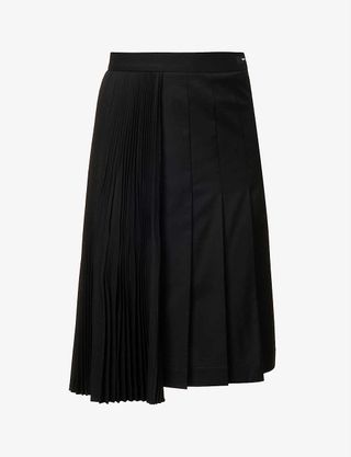 We-AR4 + Asymmetric High-Rise Wool Midi Skirt