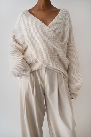 Almada Label + Gia Cross Wrap Sweater in Ivory