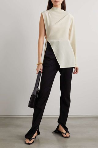 Envelope1976 + Land One-Sleeve Asymmetric Silk-Chiffon Blouse