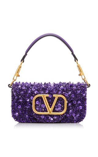 Valentino + Small Loco Embellished Silk Shoulder Bag