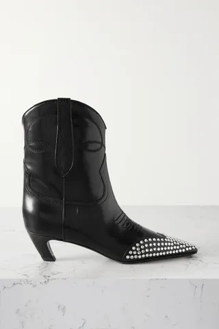 Khaite + Dallas Crystal-Embellished Leather Ankle Boots