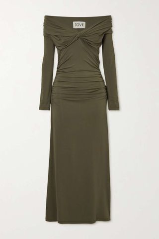 Tove + Gina Off-The-Shoulder Gathered Stretch-Jersey Maxi Dress