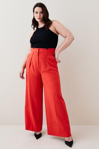 Karen Millen + Plus Size Soft Tailored Wide Leg Trouser