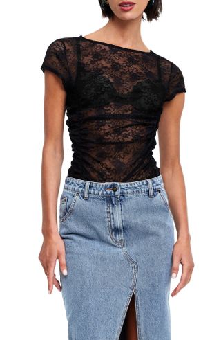 Lioness + Beguile Ruched Sheer Lace Top