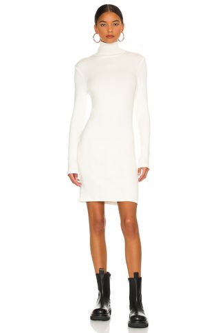 Enza Costa + Tencel Cashmere Rib Long Sleeve Zip Turtleneck Mini Dress