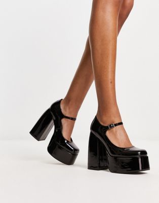 Koi Footwear + Koi Mary Jane Platform Heeled Shoes in Black Patent