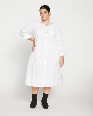 Universal Standard + Odeon Stretch Poplin Shirtdress in White