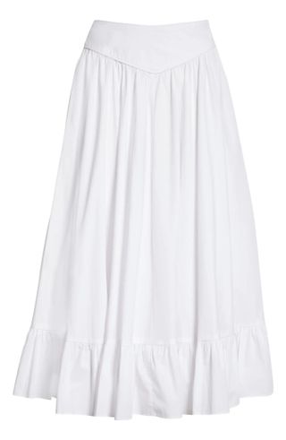 Batsheva + Ruffle Cotton Midi Skirt