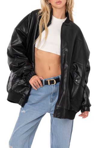 Edikted + Oversize Faux Leather Bomber Jacket