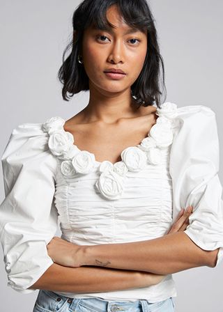 & Other Stories + Rose Adorned Balloon Sleeve Blouse