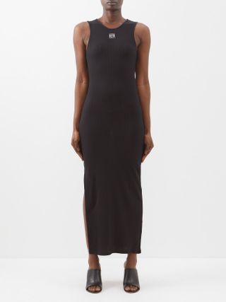 Loewe + Anagram-Embroidered Ribbed Cotton-Blend Dress