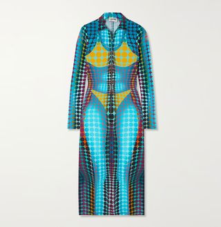 Jean Paul Gaultier + The Blue Dots Printed Stretch-Jersey Turtleneck Midi Dress