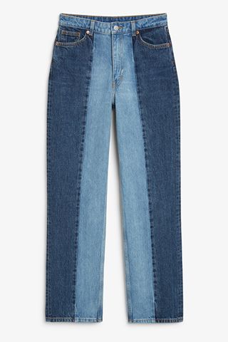 Monki + Taiki High Waist Straight Leg Two Tone Jeans