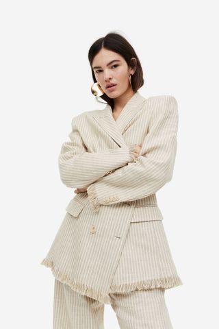 H&M + Double-Breasted Linen-Blend Jacket