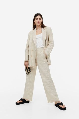 H&M + Fringe-Trimmed Linen-Blend Trousers