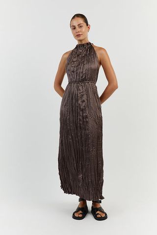 DISSH + Cori Taupe Crinkle Midi Dress