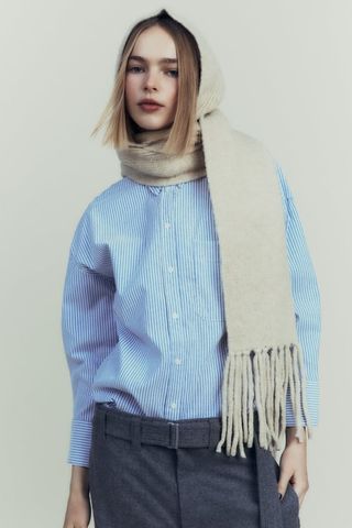 Zara + Fringed Scarf With Hood