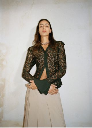 Mango + Lace Blouse With Flared Sleeves