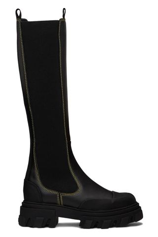 Ganni + Black Cleated High Chelsea Boots