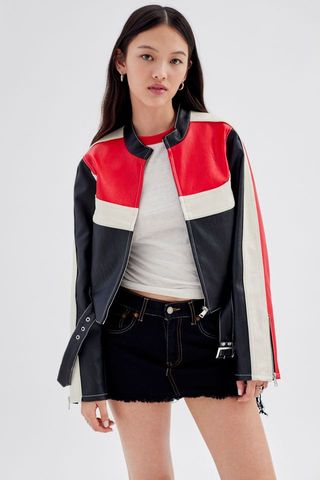 Urban Outfitters + Jordan Faux Leather Fitted Moto Jacket