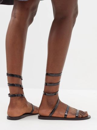 Ancient Greek Sandals + Ofis Wrap Patent-Leather Flat Sandals