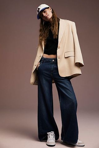 Free People + Harlow Mid-Rise Wide-Leg Jeans