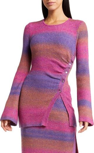 Simon Miller + Gaia Stripe Side Button Ribbed Sweater