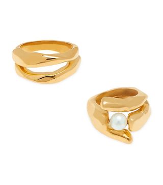 Misho + Mythologies Collection Pandaia 22k Gold-Plated & Pearl Ring Set