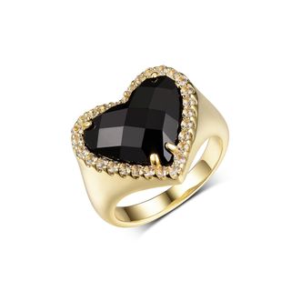 F + H Studio + Whitney Gemstone Heart Signet Ring in Black Onyx